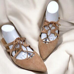 Aquazzura Firenze Belgravia French Rose‎ Suede Cagey Pointy Slides/Mules